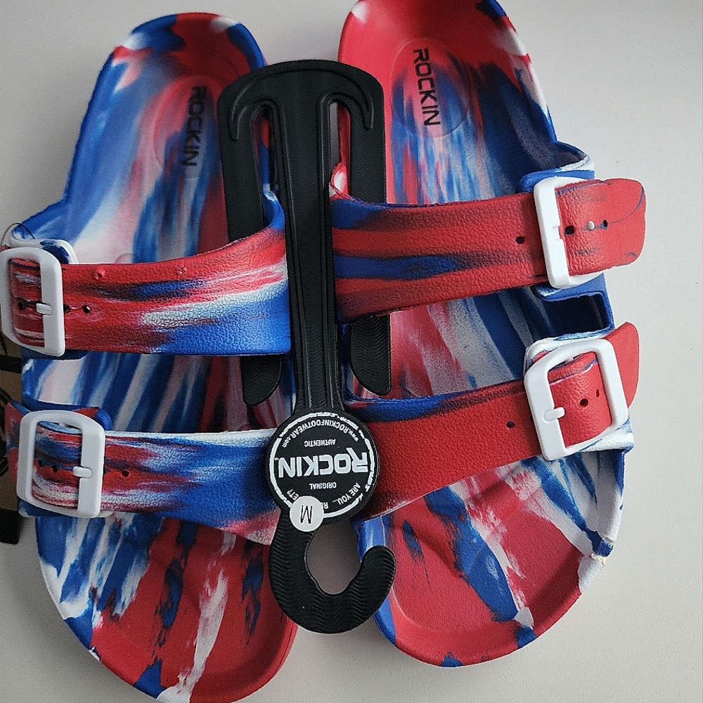 NWT Rockin Footwear Slides Red Blue